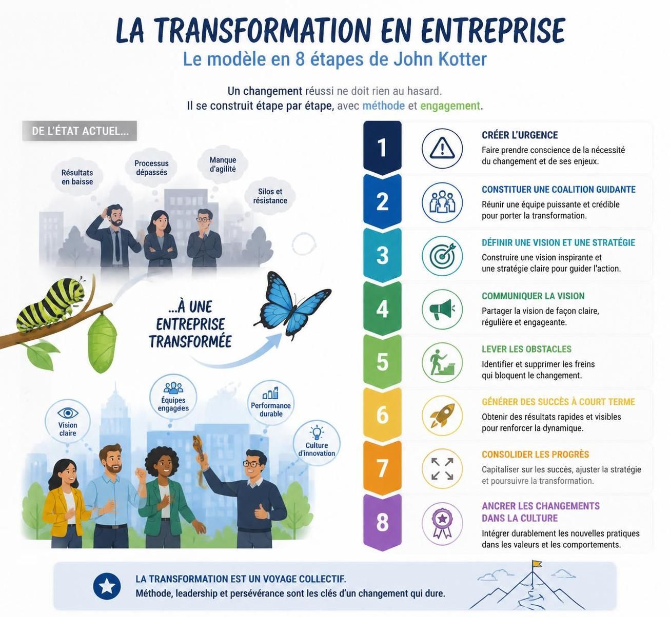 découvrez les étapes clés du modèle kotter pour réussir la transformation en entreprise et conduire le changement efficacement.